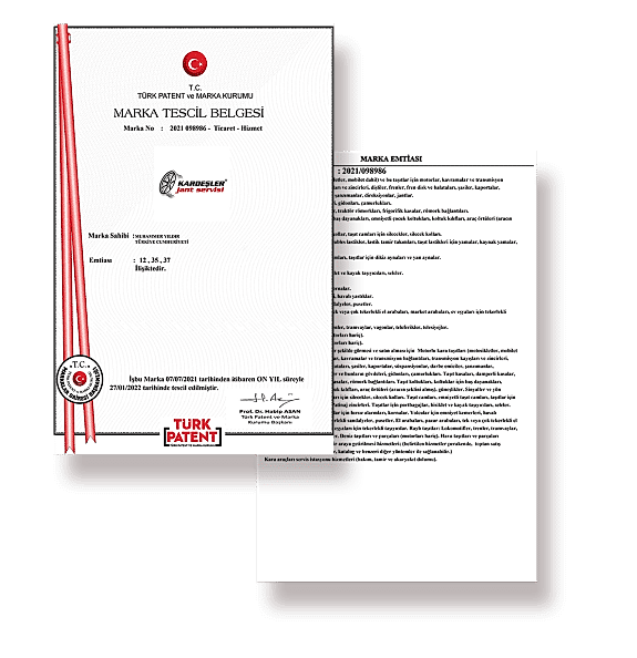 Kardesler jant tescil belgesi